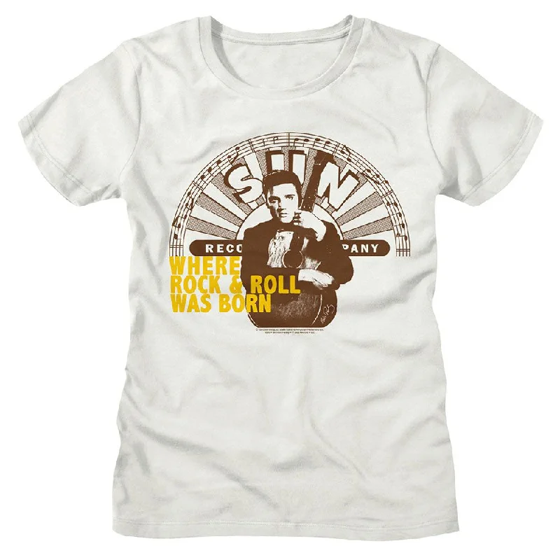 SUN RECORDS T-Shirt for Ladies, Elvis Where Rock And Roll Was Born-- Satin Blend Silk Blend Wool Blend