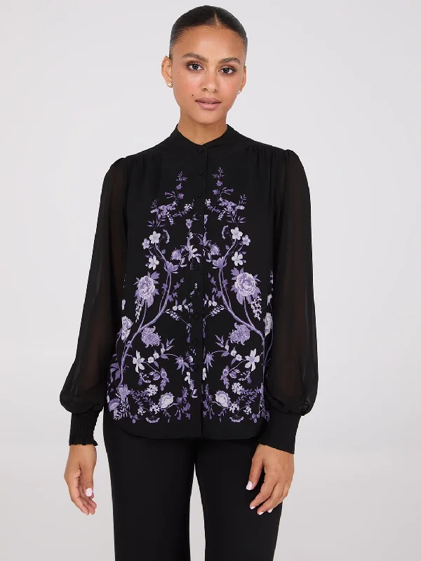 Floral Print Chiffon Button-Front Flowy Blouse Classic Striped Blouse