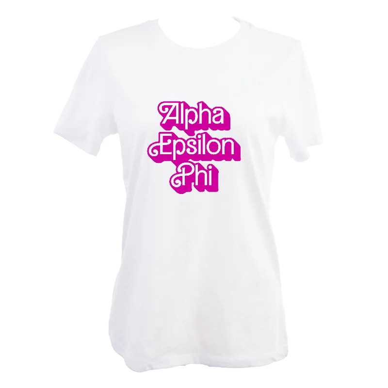 Alpha Epsilon Phi T-Shirt- Retro Dolly Sorority Name Design, Relaxed Fit-- Casual Formal Business
