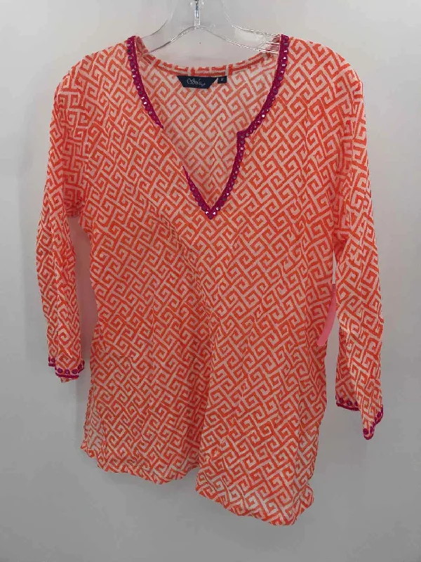Pre-Owned Sulu Orange Size 6 Printed Blouse Casual Relaxed Fit Blouse