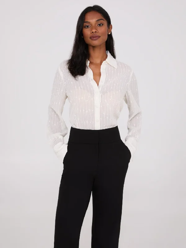 Embroidered Sequin Chiffon Blouse Lightweight Chiffon Blouse
