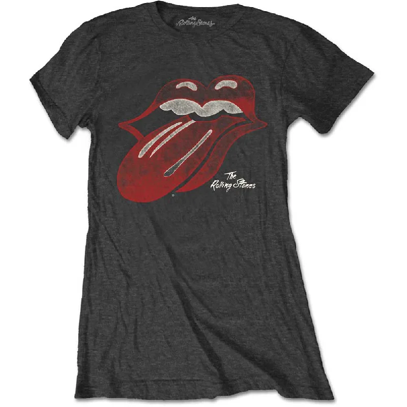 THE ROLLING STONES T-Shirt for Ladies, Vintage Tongue Logo-- Silk Blend Satin Velvet