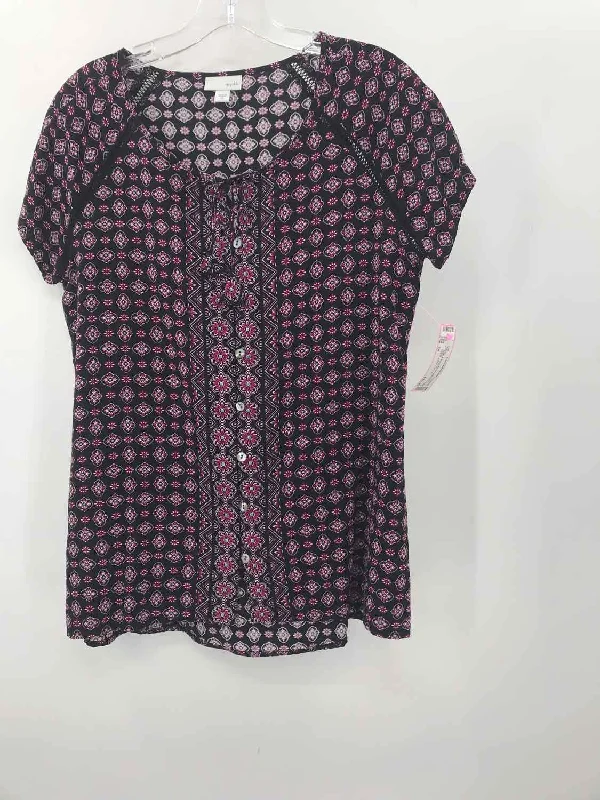 Pre-Owned J Jill Black Size XS Printed Blouse Playful Puff Blouse