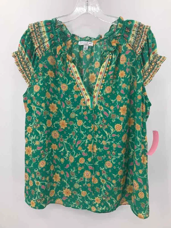 Pre-Owned Current Air Green Size Small Printed Blouse Boho Printed Blouse
