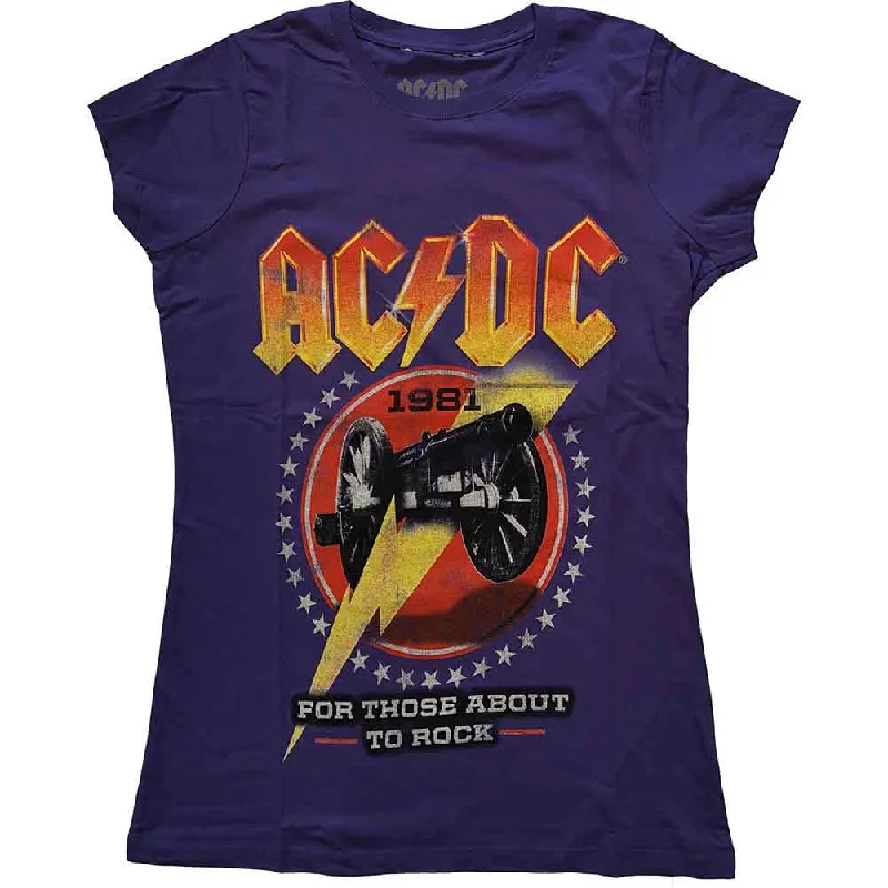 AC/DC Attractive T-Shirt, For Those About To Rock '81-- Solid Print Embellished