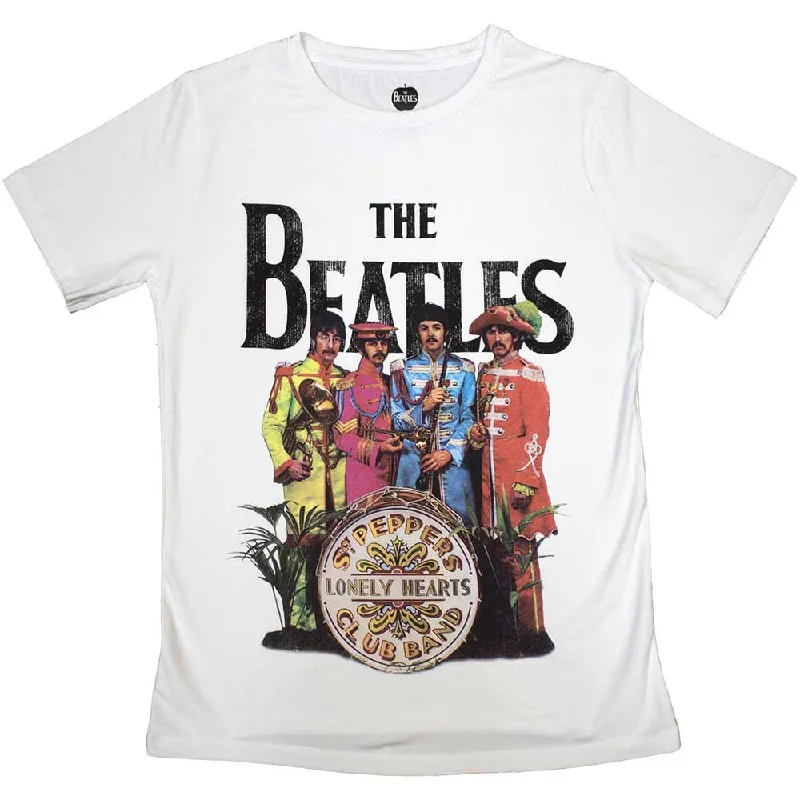 THE BEATLES Attractive Ladies T-Shirt, Sgt Pepper-- Print Jacquard Patchwork