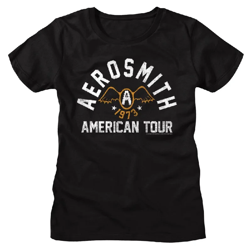 Women Exclusive AEROSMITH T-Shirt, Seventy Three-- Zippered Front Buttoned Front Snap Front