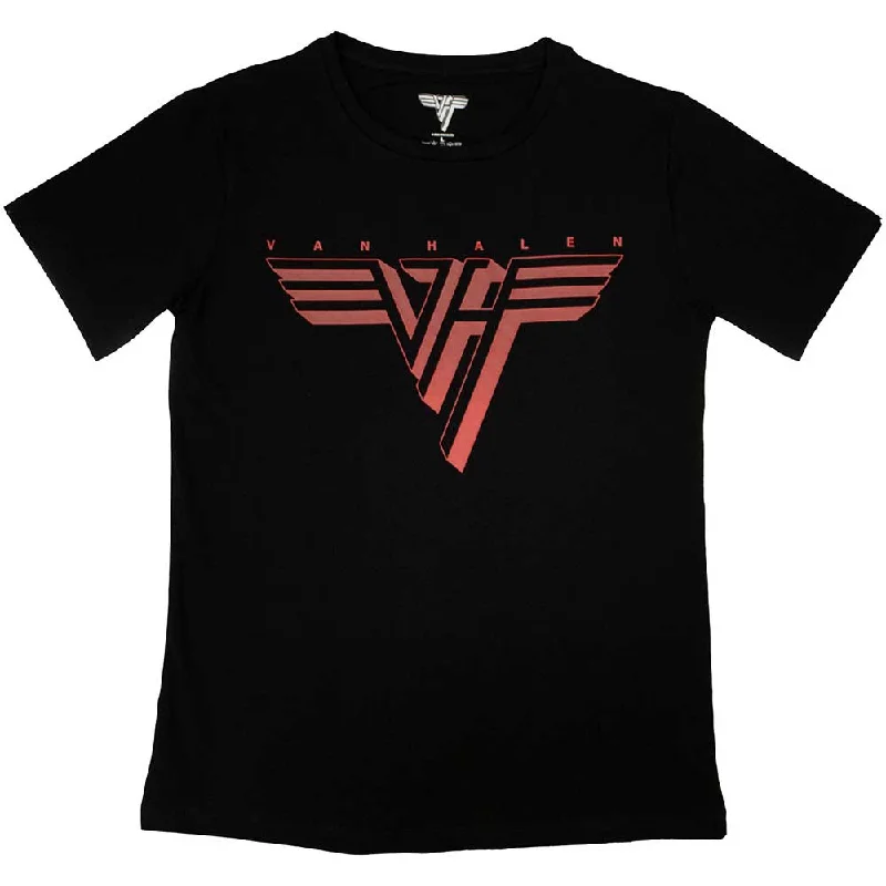 VAN HALEN Attractive Ladies T-Shirt, Classic Red Logo-- Terry Blend Velvet Blend Canvas Blend