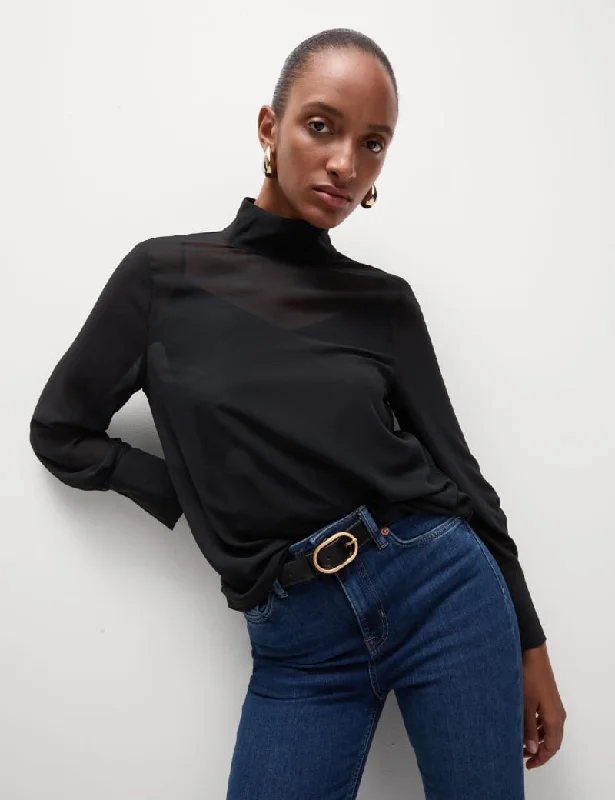 High Neck Blouse Satin Drape Blouse