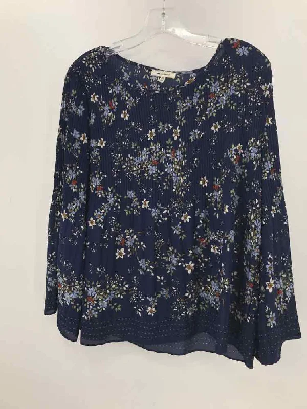 Pre-Owned Max Studio Navy Size Medium Long Sleeve Blouse Mandarin Collar Blouse
