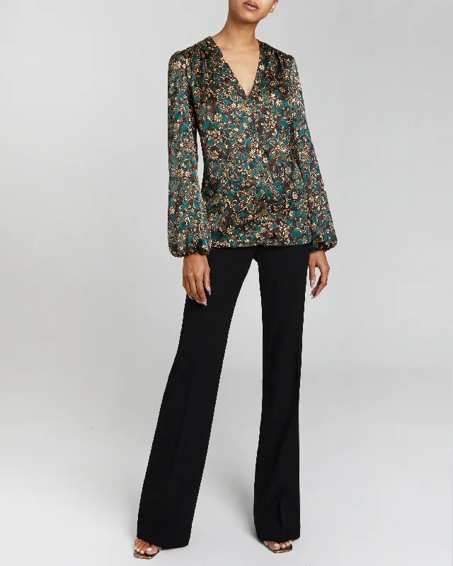 ALEXIA Long Sleeve Buttoned Blouse in Modern Floral Print High Neck Blouse