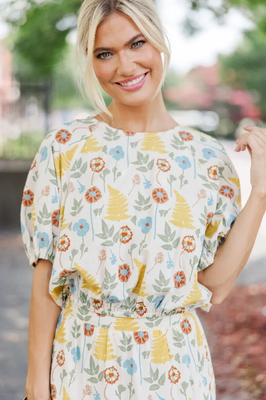 All I Need Natural Floral Crop Blouse Office-Ready Blouse