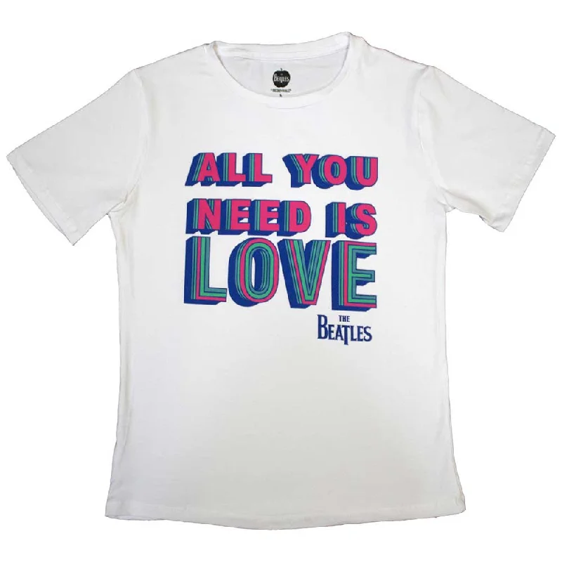 THE BEATLES Attractive Ladies T-Shirt, All You Need Is Love-- Notch Collar Peter Pan Collar Cowl Neck
