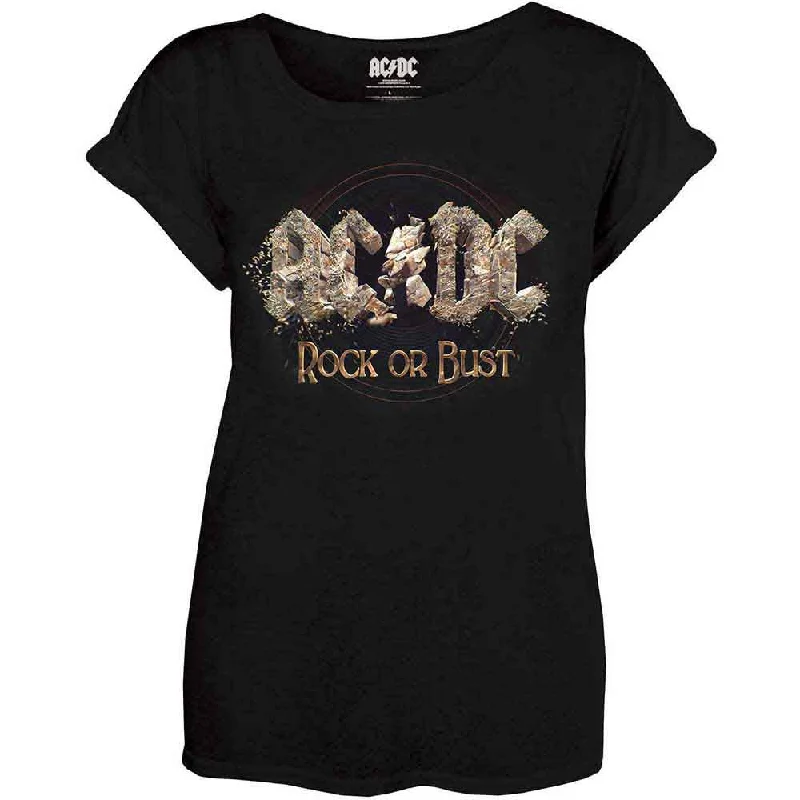AC/DC Attractive T-Shirt, Rock Or Bust-- Satin Fabric Silk Fabric Chiffon Fabric