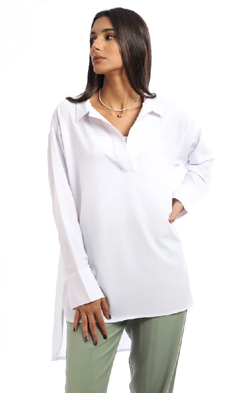 94819 High Low Classic Collar Blouse - White Office Formal Blouse
