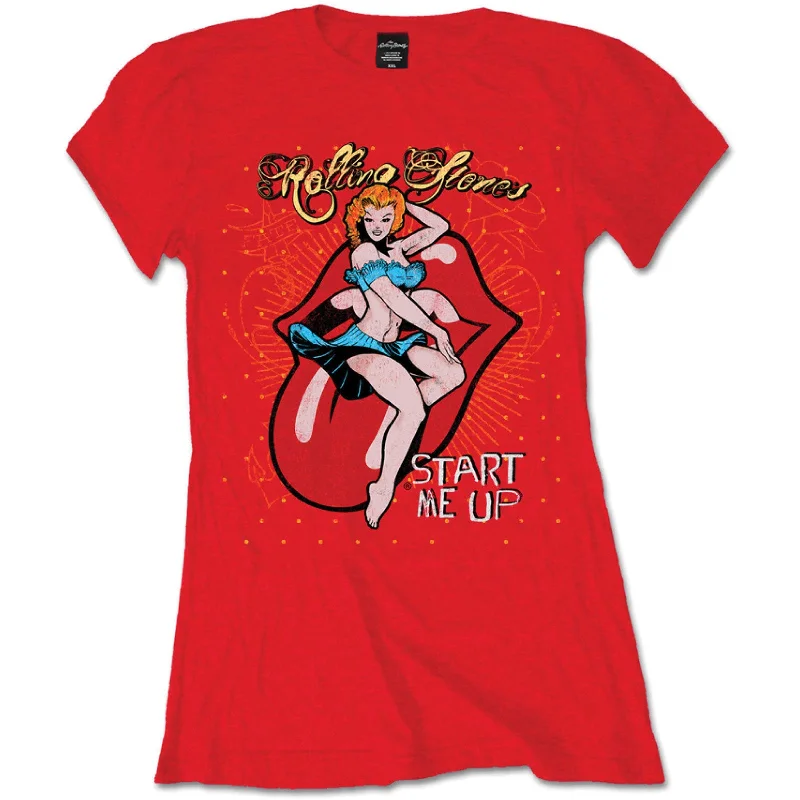 THE ROLLING STONES T-Shirt for Ladies, Start Me Up-- Print Jacquard Patchwork