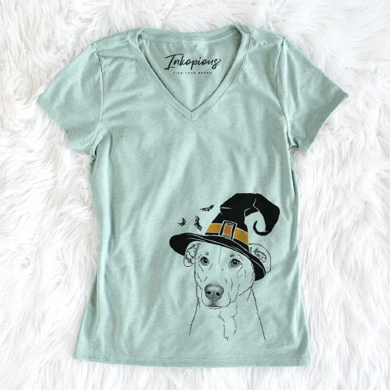 Witch Nala the American Staffordshire Terrier - Women's V-neck Shirt-- Thin T-Shirt Open Front Quick Dry