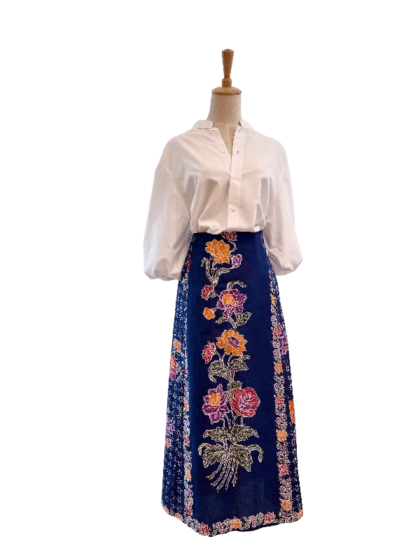 Linen Blouse with Batik Flare Skirt Classic White Blouse