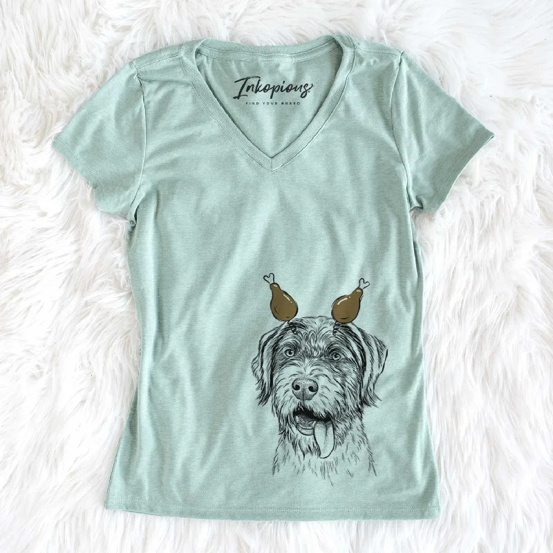 Thanksgiving Hazel the German Wirehaired Pointer Mix - Women's V-neck Shirt-- Layered Multi-layer Single Layer