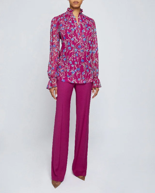 CHELSEA Long Sleeve Ruffle Neck Blouse in Floral Printed Georgette Feminine Tie Blouse