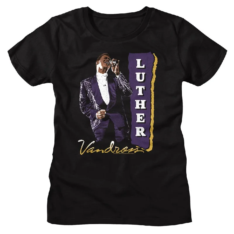 LUTHER VANDROSS T-Shirt for Ladies, Purple Suit-- Print Jacquard Patchwork