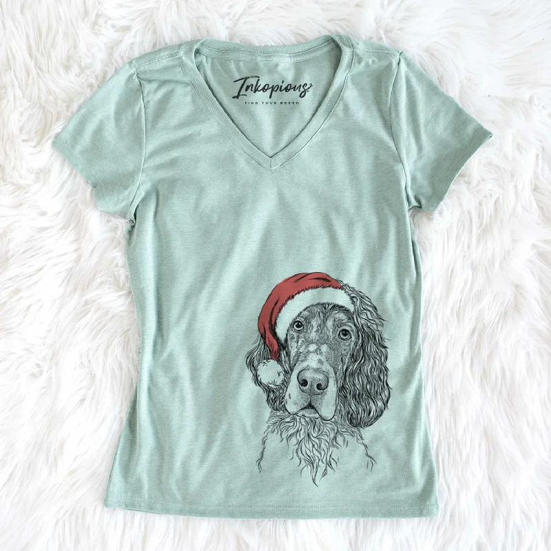Santa Sir Rexford the Blue Belton English Setter - Women's V-neck Shirt-- Lace Blend Ribbed Blend Corduroy Blend