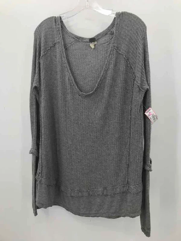 Pre-Owned Free People Grey Size Small Long Sleeve Blouse Frilled Cuff Blouse
