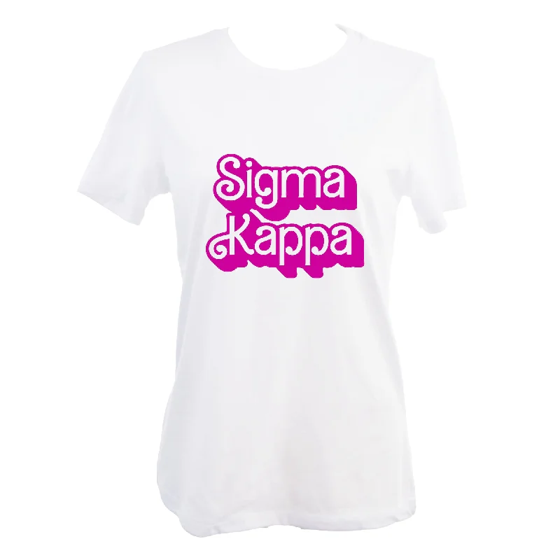 Sigma Kappa T-Shirt- Retro Dolly Sorority Name Design, Relaxed Fit-- Jersey Fabric Tulle Fabric Batik Fabric