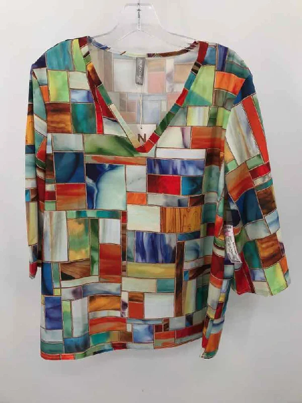 Pre-Owned Noracora Green Size Medium Printed Blouse Floral Chiffon Blouse