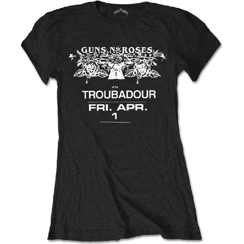 GUNS N' ROSES T-Shirt for Ladies, Troubadour Flyer-- Graphic Embroidered Appliqued