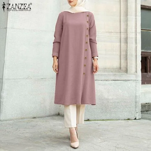 ZANZEA Women Muslim Long Sleeve Blouse Casual Loose Blouse Shirts Tops 5XL B-010450 Everyday Stylish Blouse