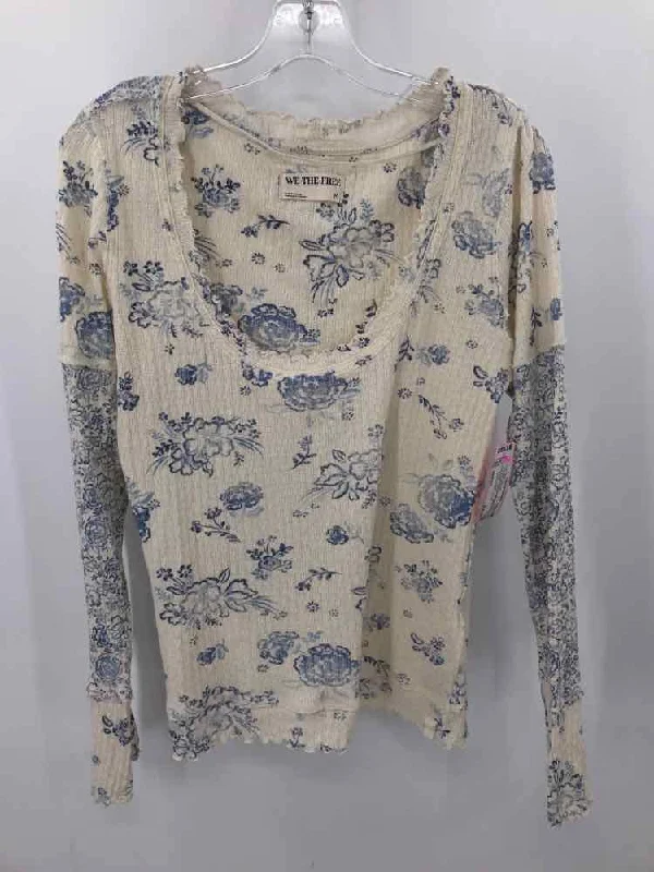 Pre-Owned Free People Ivory Size Medium Long Sleeve Blouse Off-Shoulder Wrap Blouse