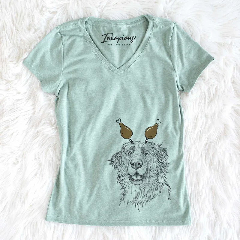 Thanksgiving Siri the Leonberger - Women's V-neck Shirt-- Modern Contemporary Chic