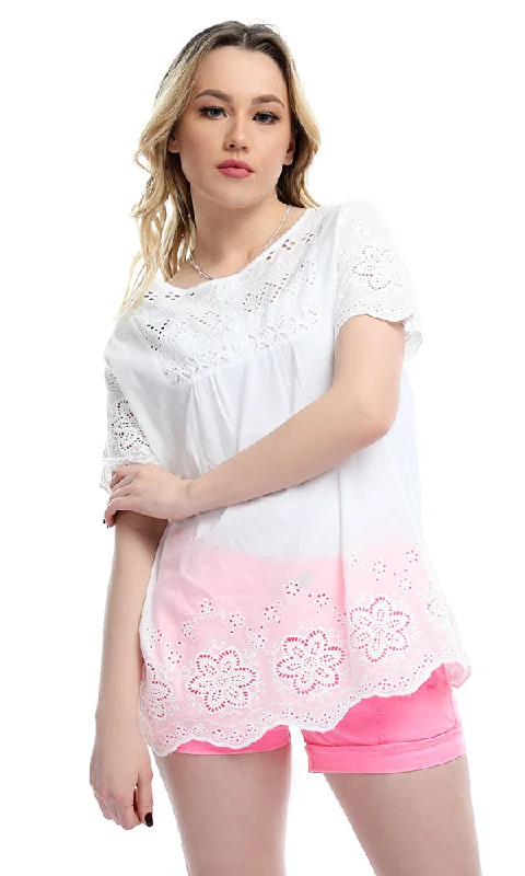 53598 Perforated Slip On Casual Half Sleeves Blouse - White Smart Casual Blouse