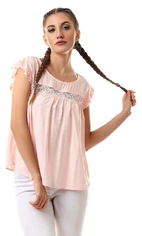 57049 Ruffle Sleeveless Peach Loose Blouse Loose Fit Blouse