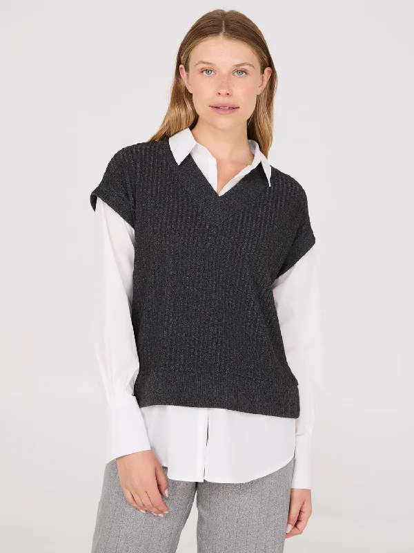 2-Fer Blouse With Short Sleeve Top Embroidered Cotton Blouse
