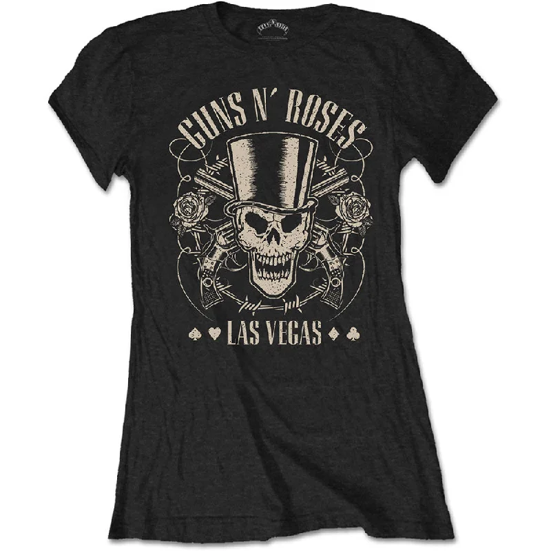 GUNS N' ROSES T-Shirt for Ladies, Top Hat, Skull & Pistols Las Vegas-- Beaded Sequined Faux Fur