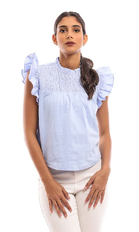 95278 Back Lace Up Ruffled Sleeveless Blouse - Baby Blue Balloon Sleeve Blouse