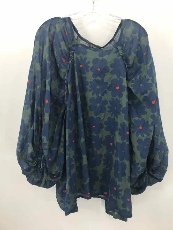 Pre-Owned Alembika Green Size Medium Floral Long Sleeve Blouse Semi-Sheer Blouse