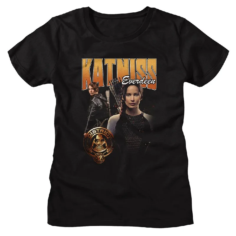 Women Exclusive HUNGER GAMES T-Shirt, Hunger Games Katniss Duo Photo-- Print Jacquard Patchwork