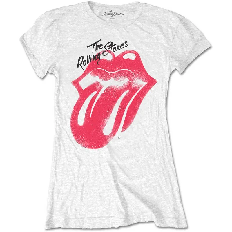 THE ROLLING STONES T-Shirt for Ladies, Spray Tongue-- Collared Crew Neck Turtle Neck