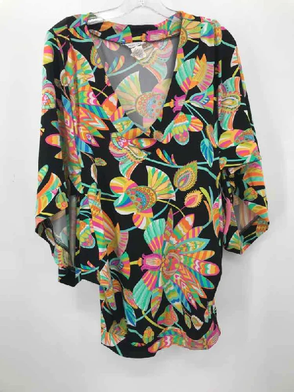 Pre-Owned Trina Turk Black Size Small Tunic Blouse Embellished Collar Blouse
