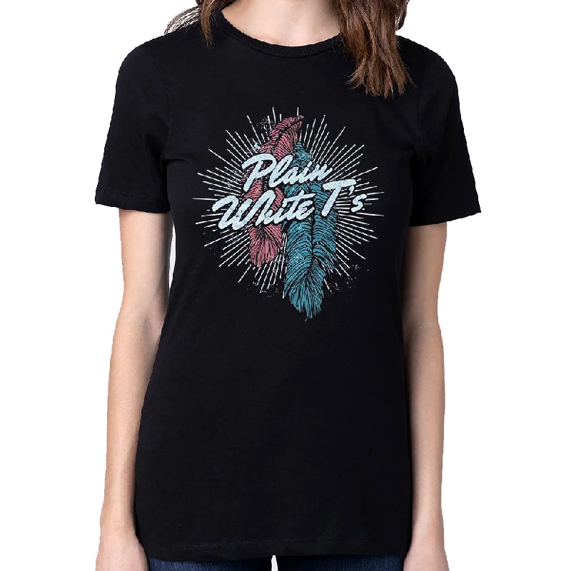PLAIN WHITE T's Ladies T-Shirt, Feathers-- Print Jacquard Patchwork