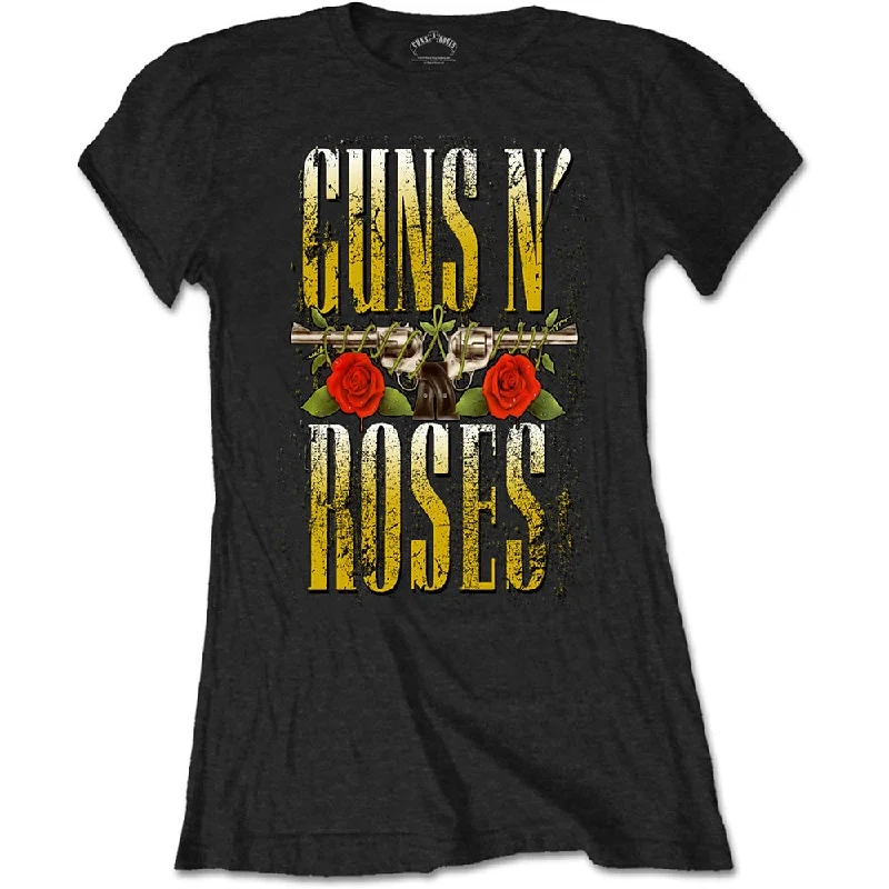GUNS N' ROSES T-Shirt for Ladies, Big Guns-- Notch Collar Peter Pan Collar Cowl Neck