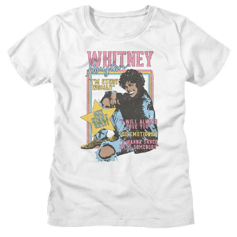 Women Exclusive WHITNEY HOUSTON T-Shirt, One Night Only-- Fleece Nylon Spandex