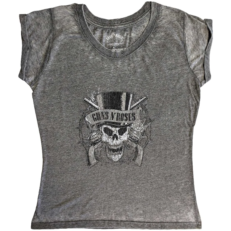 GUNS N' ROSES T-Shirt for Ladies, Faded Skull-- Mesh Blend Leather Blend Suede Blend