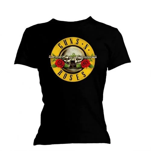 GUNS N' ROSES T-Shirt for Ladies, Classic Bullet Logo-- Houndstooth Herringbone Solid