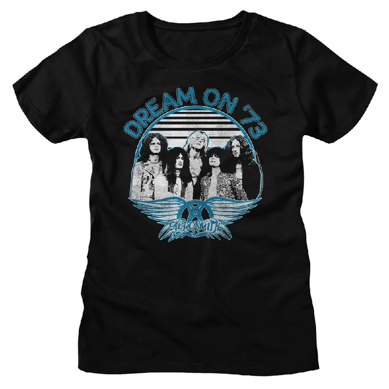 Women Exclusive AEROSMITH T-Shirt, Dream On Blue White-- Hooded Caped Shawl Collar