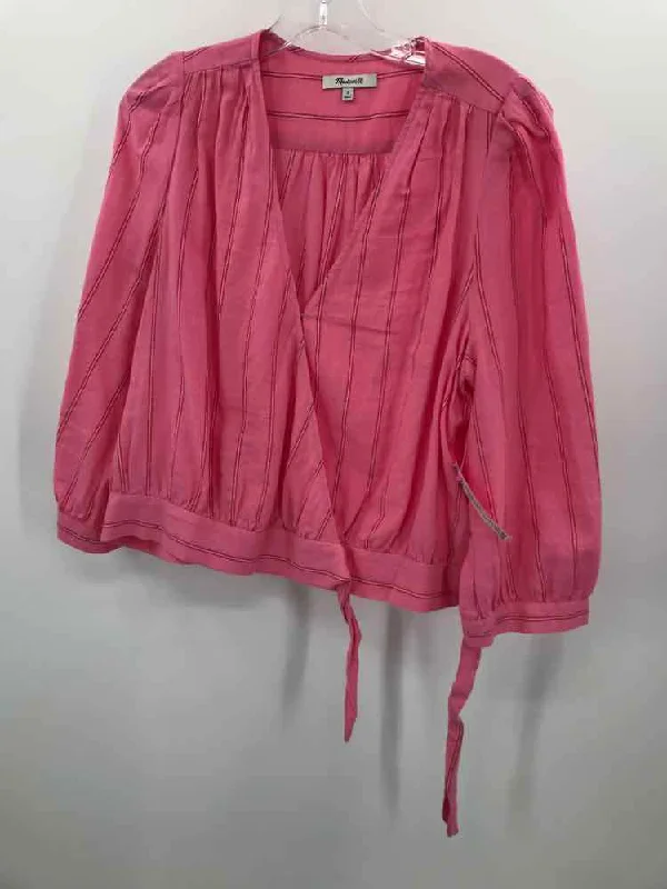 Pre-Owned Madewell Pink Size Large Stripe Long Sleeve Blouse Feminine Pastel Blouse