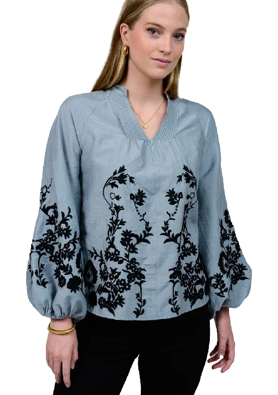 IVY JANE POET EMBROIDERED BLOUSE Ruffled Neck Blouse